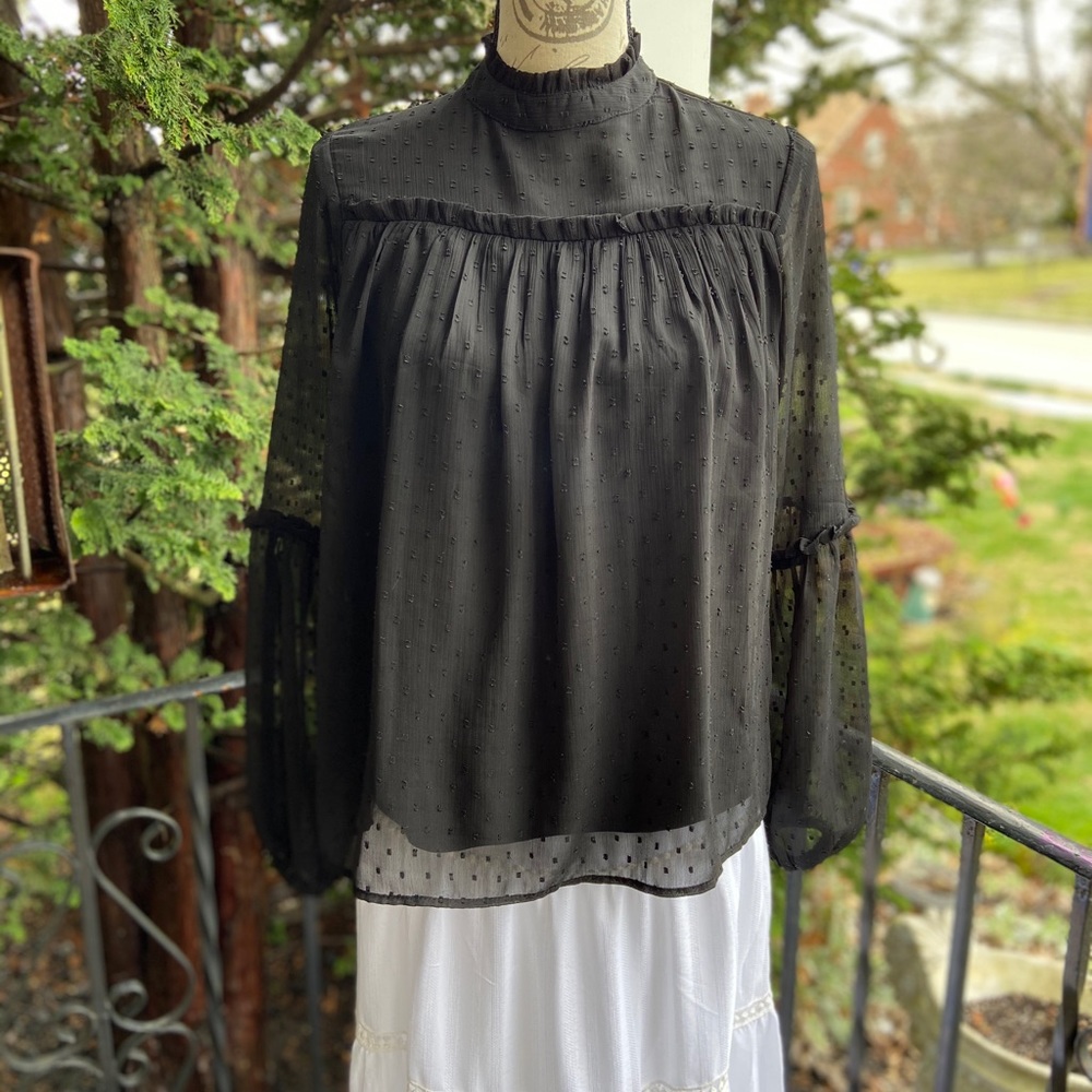 Black Swiss dot blouse